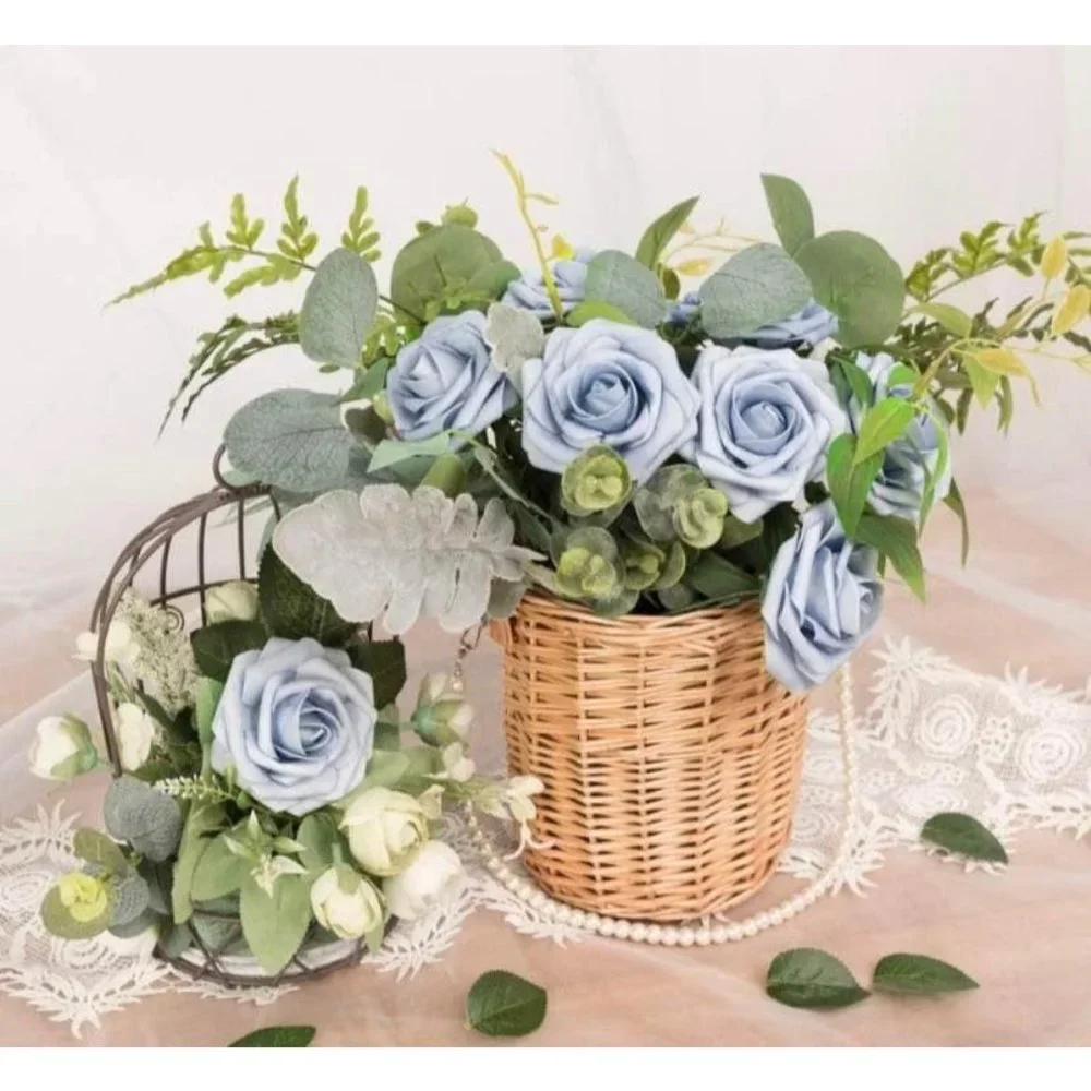 30 count Light Dusty Blue Roses Artificial Flowers Wedding Bouquet Centerpiece